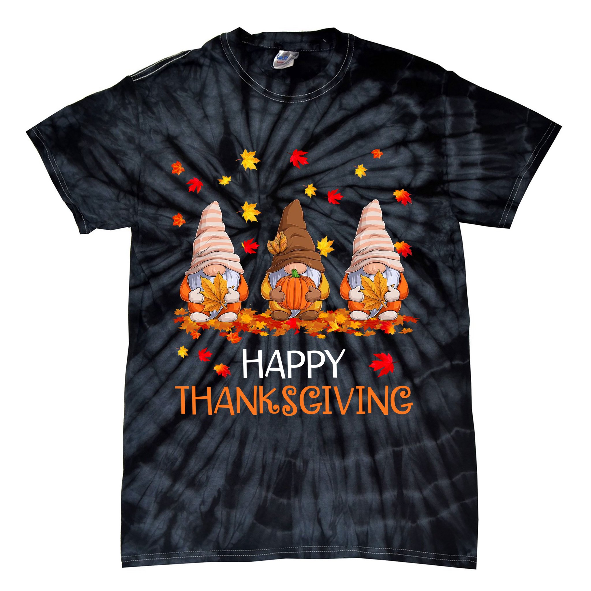 Happy Thanksgiving Autumn Fall Gnomes Tie-Dye T-Shirt