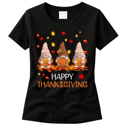 Happy Thanksgiving Autumn Fall Gnomes Womens T-Shirt