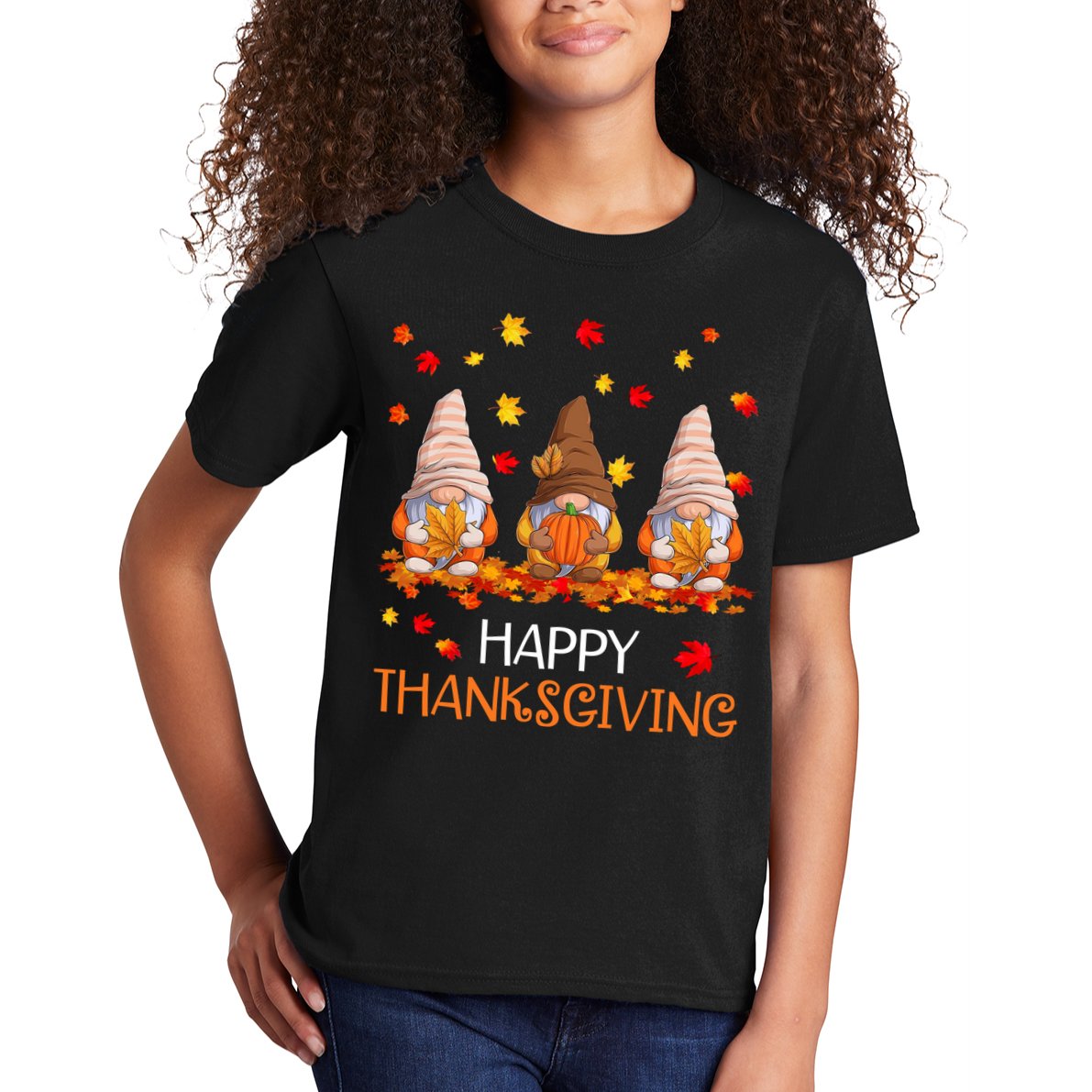 Happy Thanksgiving Autumn Fall Gnomes Kids T-Shirt