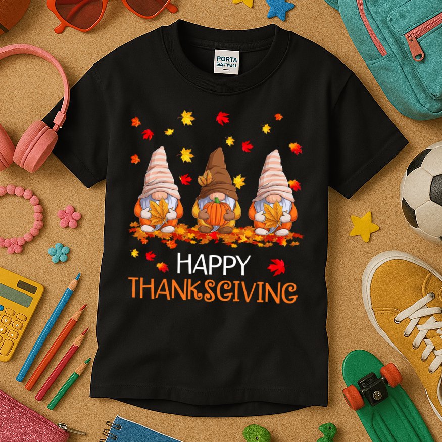 Happy Thanksgiving Autumn Fall Gnomes Kids T-Shirt