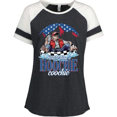 Hotter Than A Hoochie Coochie Funny Enza Ladies Jersey Colorblock Tee