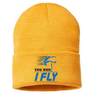Hurdles Track And Field Hurdler Hurdle Runner You Run I Fly Sustainable Knit Beanie