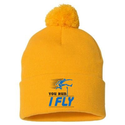 Hurdles Track And Field Hurdler Hurdle Runner You Run I Fly Pom Pom 12in Knit Beanie