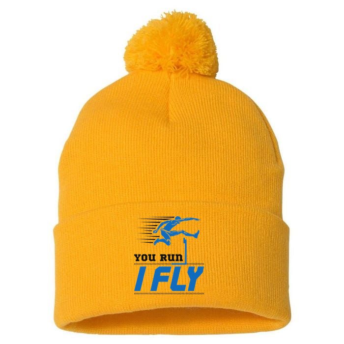 Hurdles Track And Field Hurdler Hurdle Runner You Run I Fly Pom Pom 12in Knit Beanie