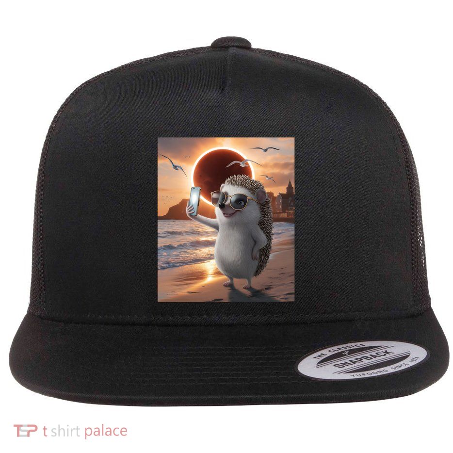 Hedgehog Taking A Selfie Total Lunar Eclipse March 14 2025 Gift Flat Bill Trucker Hat
