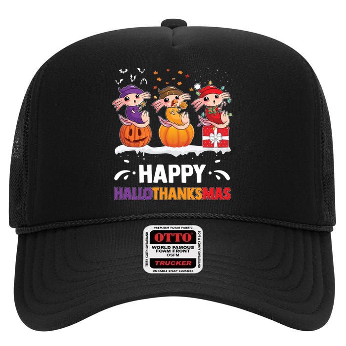 Happy Thanksmas Axolotl High Crown Mesh Back Trucker Hat