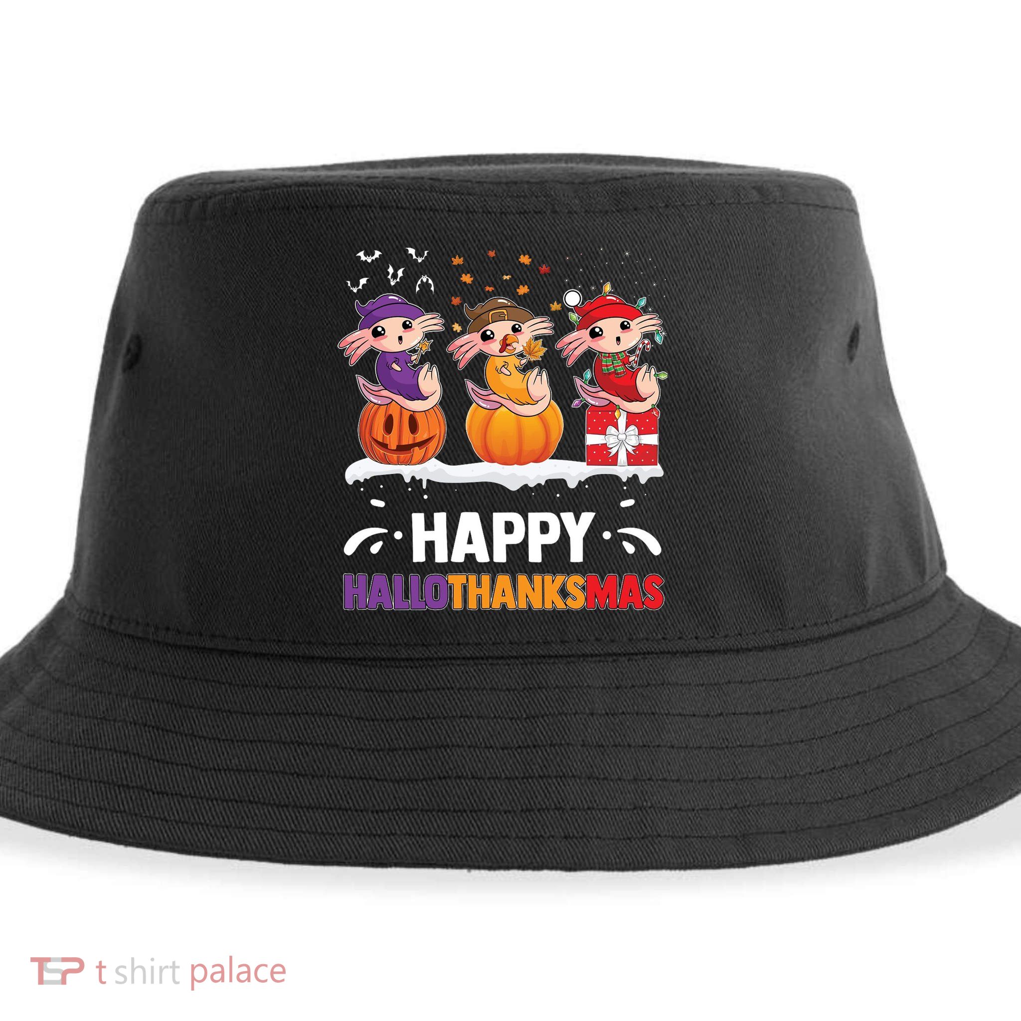Happy Thanksmas Axolotl Sustainable Bucket Hat