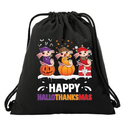 Happy Thanksmas Axolotl Drawstring Bag