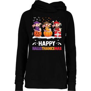 Happy Thanksmas Axolotl Womens Funnel Neck Pullover Hood