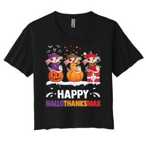 Happy Thanksmas Axolotl Women's Crop Top Tee