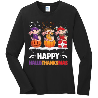 Happy Thanksmas Axolotl Ladies Long Sleeve Shirt