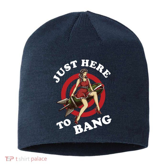 Here To Bang 4th Of July Pin Up Girl Rocket Sustainable Beanie