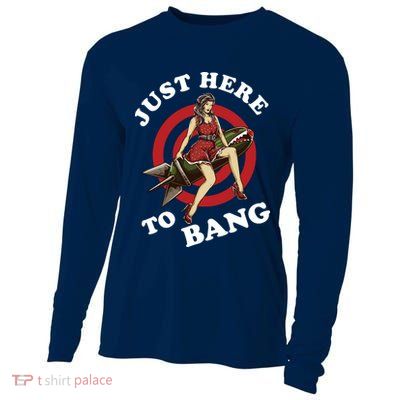 Here To Bang 4th Of July Pin Up Girl Rocket Cooling Performance Long Sleeve Crew