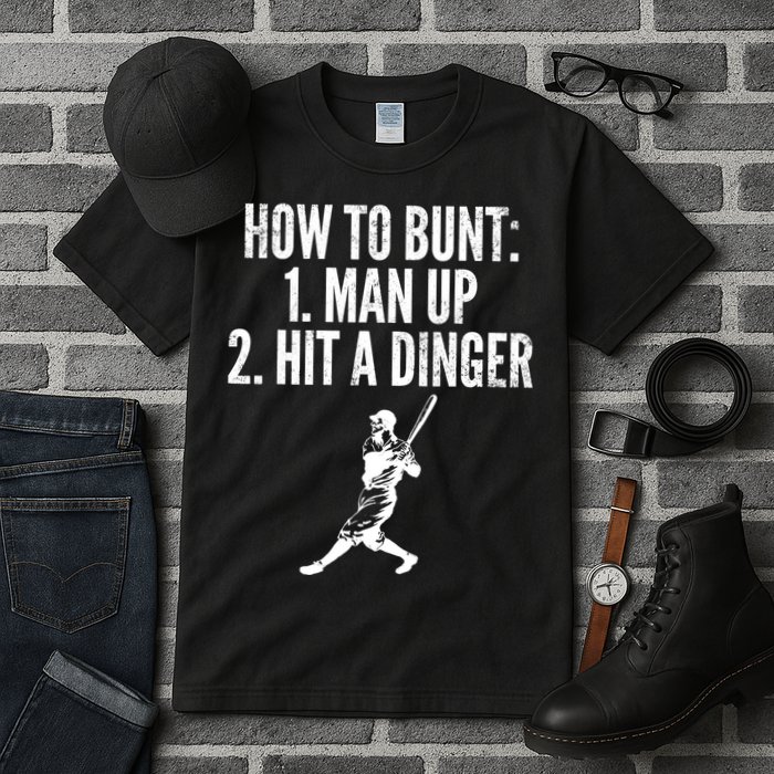 How To Bunt, Hit A Dinger Funny Baseball Player Home Run Fun Tall T-Shirt