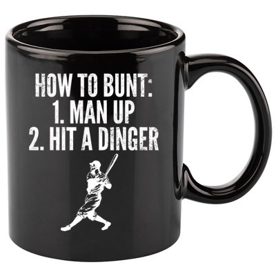 How To Bunt, Hit A Dinger Funny Baseball Player Home Run Fun 11oz C Handle Ceramic Mug