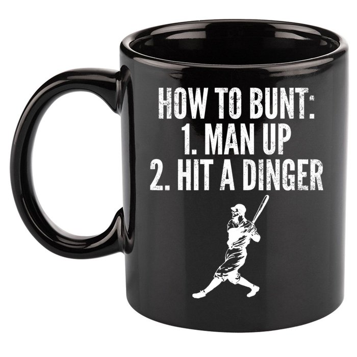 How To Bunt, Hit A Dinger Funny Baseball Player Home Run Fun 11oz C Handle Ceramic Mug
