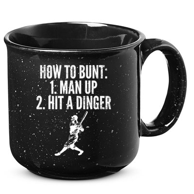 How To Bunt, Hit A Dinger Funny Baseball Player Home Run Fun 15oz Campfire Ceramic Mug