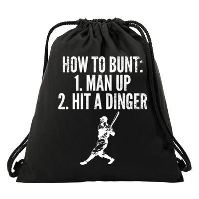 How To Bunt, Hit A Dinger Funny Baseball Player Home Run Fun Drawstring Bag
