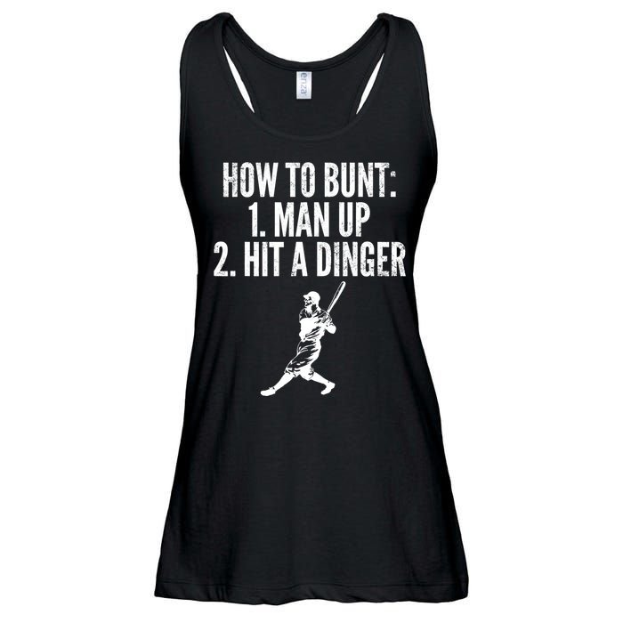 How To Bunt, Hit A Dinger Funny Baseball Player Home Run Fun Ladies Essential Flowy Tank