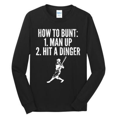 How To Bunt, Hit A Dinger Funny Baseball Player Home Run Fun Tall Long Sleeve T-Shirt