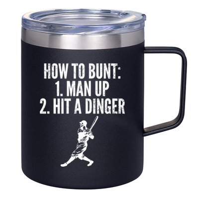 How To Bunt, Hit A Dinger Funny Baseball Player Home Run Fun 12oz Stainless Steel Coffee Mug