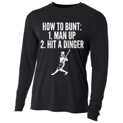 How To Bunt, Hit A Dinger Funny Baseball Player Home Run Fun Cooling Performance Long Sleeve Crew