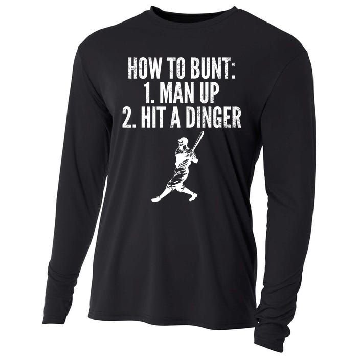 How To Bunt, Hit A Dinger Funny Baseball Player Home Run Fun Cooling Performance Long Sleeve Crew