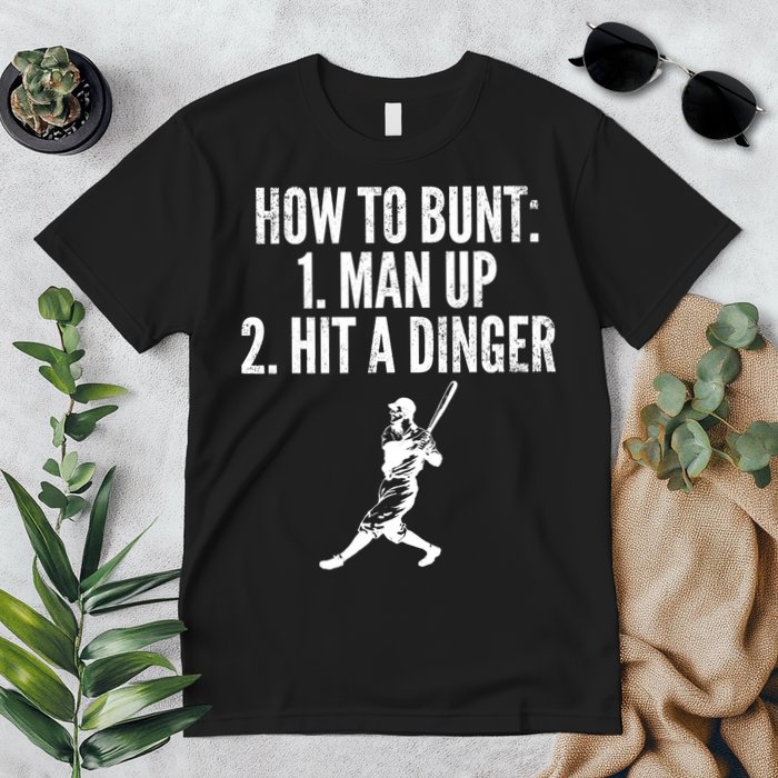 How To Bunt, Hit A Dinger Funny Baseball Player Home Run Fun Premium T-Shirt