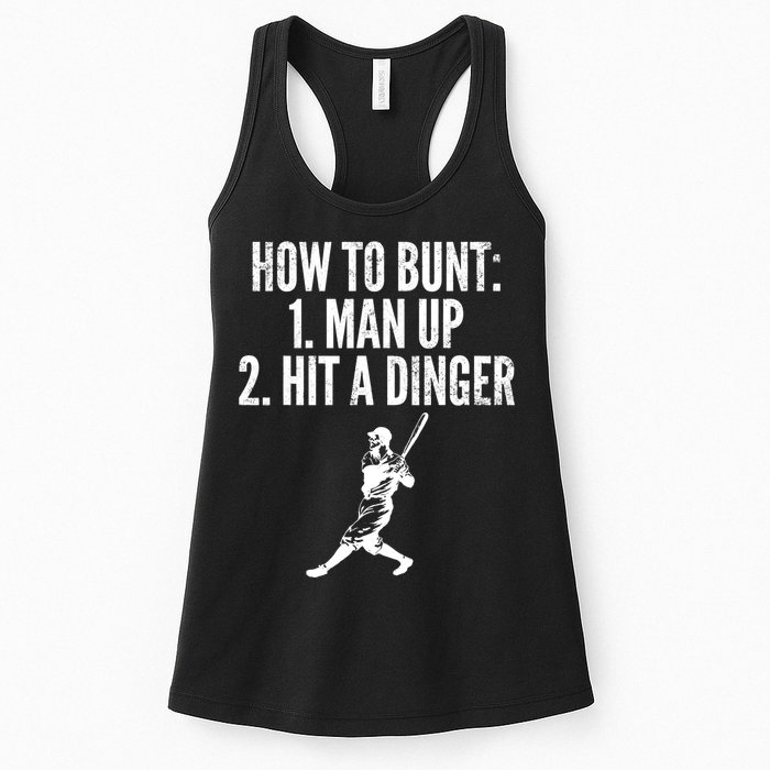 How To Bunt, Hit A Dinger Funny Baseball Player Home Run Fun Womens Tank Top