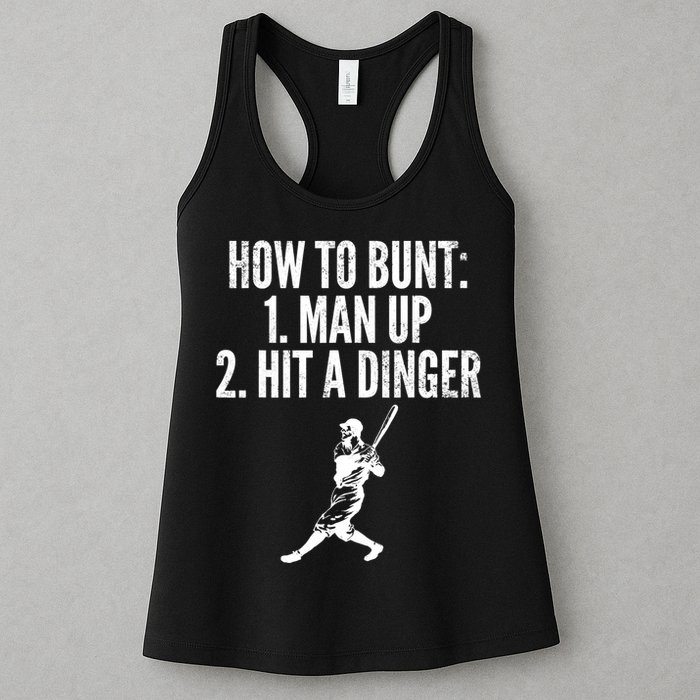 How To Bunt, Hit A Dinger Funny Baseball Player Home Run Fun Womens Tank Top