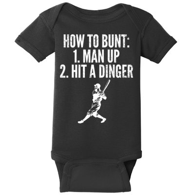 How To Bunt, Hit A Dinger Funny Baseball Player Home Run Fun Baby Bodysuit