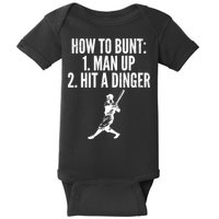 How To Bunt, Hit A Dinger Funny Baseball Player Home Run Fun Baby Bodysuit