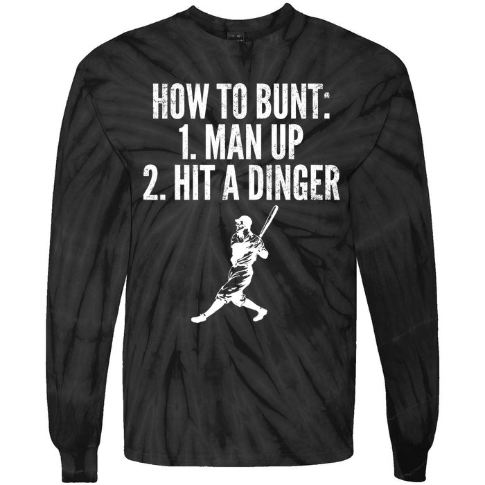 How To Bunt, Hit A Dinger Funny Baseball Player Home Run Fun Tie-Dye Long Sleeve Shirt