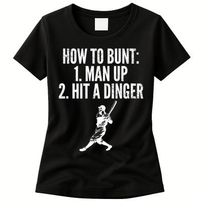 How To Bunt, Hit A Dinger Funny Baseball Player Home Run Fun Womens T-Shirt