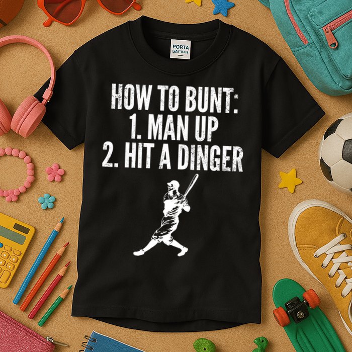 How To Bunt, Hit A Dinger Funny Baseball Player Home Run Fun Kids T-Shirt