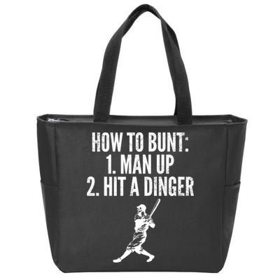 How To Bunt, Hit A Dinger Funny Baseball Player Home Run Fun Zip Tote Bag
