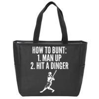 How To Bunt, Hit A Dinger Funny Baseball Player Home Run Fun Zip Tote Bag