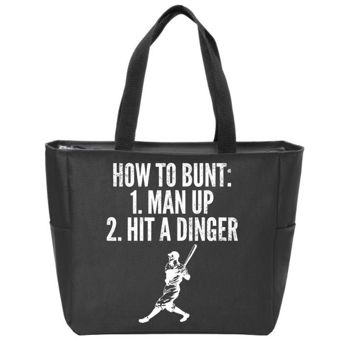 How To Bunt, Hit A Dinger Funny Baseball Player Home Run Fun Zip Tote Bag
