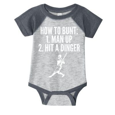 How To Bunt, Hit A Dinger Funny Baseball Player Home Run Fun Infant Baby Jersey Bodysuit