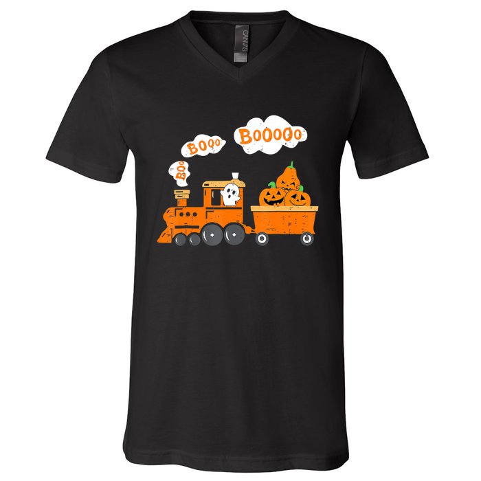 Halloween Train Boo Ghost Pumpkin Toddler Boys V-Neck T-Shirt