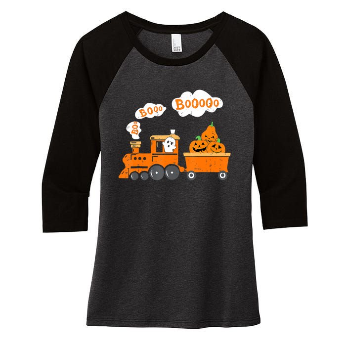 Halloween Train Boo Ghost Pumpkin Toddler Boys Women's Tri-Blend 3/4-Sleeve Raglan Shirt