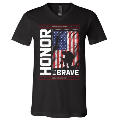 Honor The Brave Who Will Never Return Home Usa Memorial Day Patriotic V-Neck T-Shirt