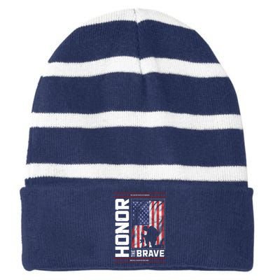 Honor The Brave Who Will Never Return Home Usa Memorial Day Patriotic Striped Beanie with Solid Band