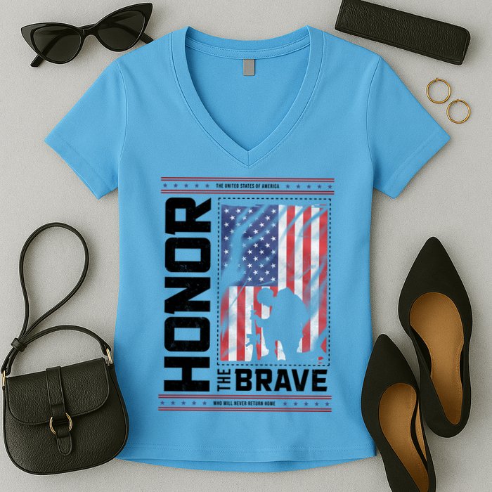 Honor The Brave Who Will Never Return Home Usa Memorial Day Patriotic Women's V-Neck T-Shirt