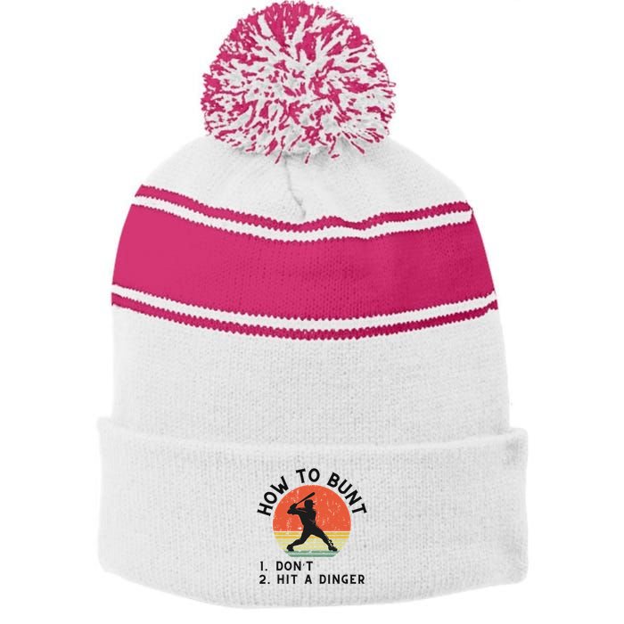 How To Bunt DonT Hit A Dinger Baseball Player Stripe Pom Pom Beanie