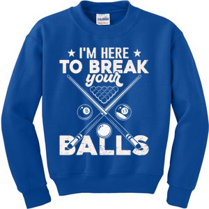 Here To Break Your Balls Sarcastic Billiards Pool Cute Gift Kids Sweatshirt