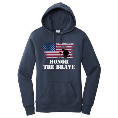 Honor The Brave Memorial Day Veteran American Flag Cool Gift Women's Pullover Hoodie