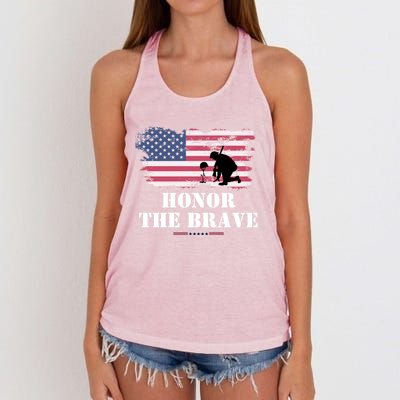 Honor The Brave Memorial Day Veteran American Flag Cool Gift Women's Knotted Racerback Tank