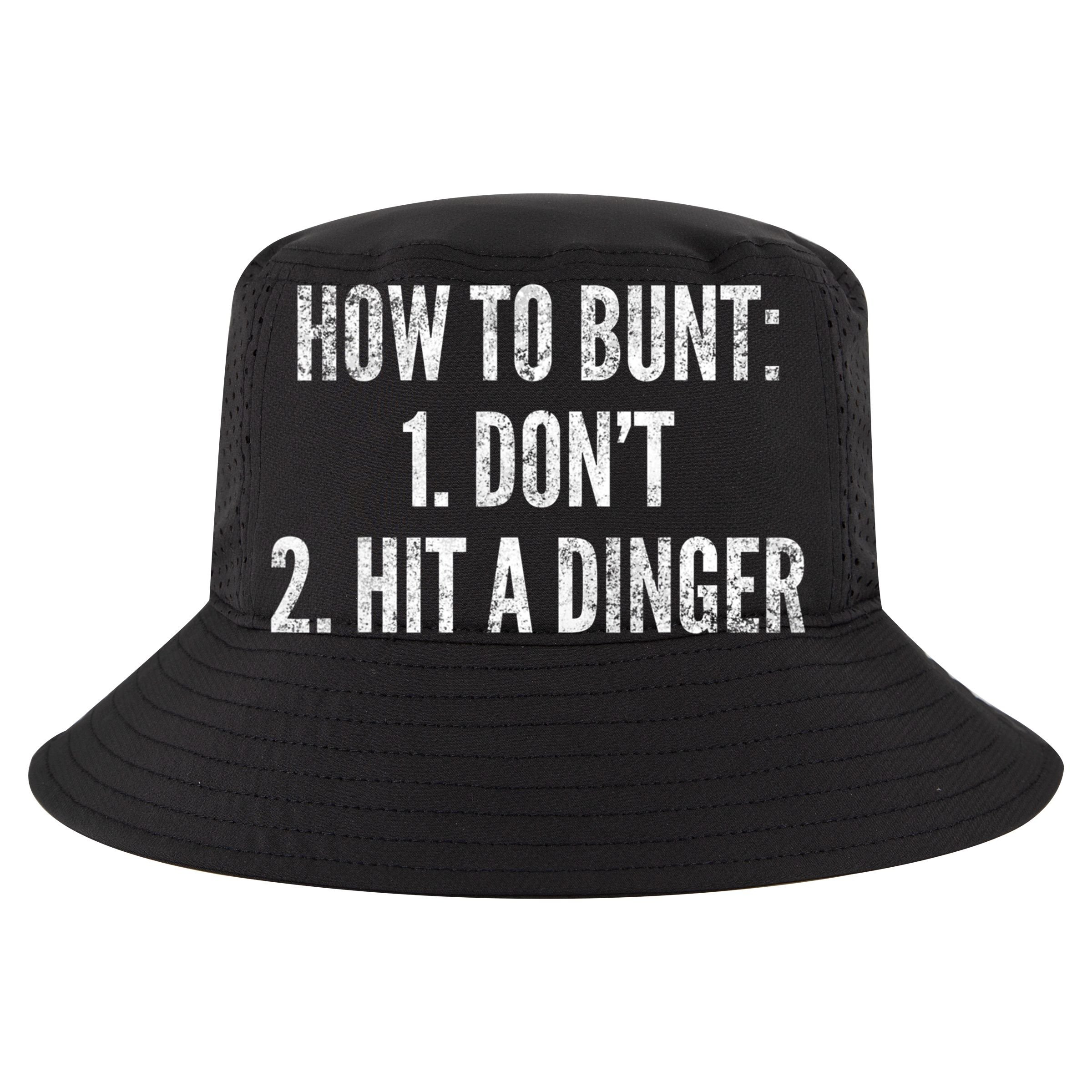 How To Bunt Hit A Dinger Funny Baseball Player Home Run Fun Cute Gift Sustainable Bucket Hat