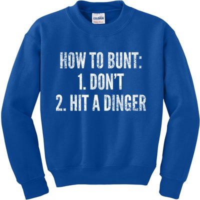 How To Bunt Hit A Dinger Funny Baseball Player Home Run Fun Cute Gift Kids Sweatshirt